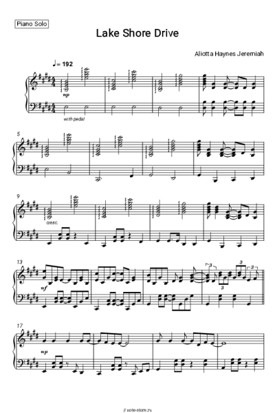 Ноты, аккорды Aliotta Haynes Jeremiah - Lake Shore Drive