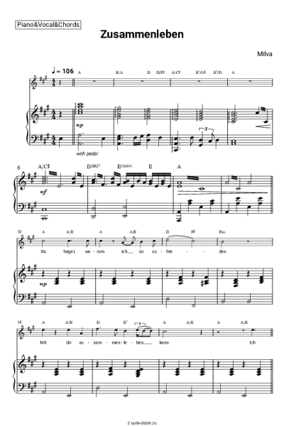 Ноты, аккорды Milva - Zusammenleben