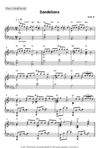 Ноты, аккорды Ruth B. - Dandelions