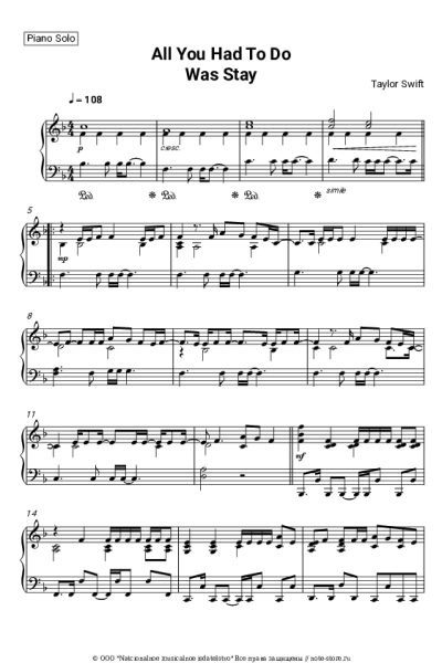 Ноты, аккорды Taylor Swift - All You Had To Do Was Stay