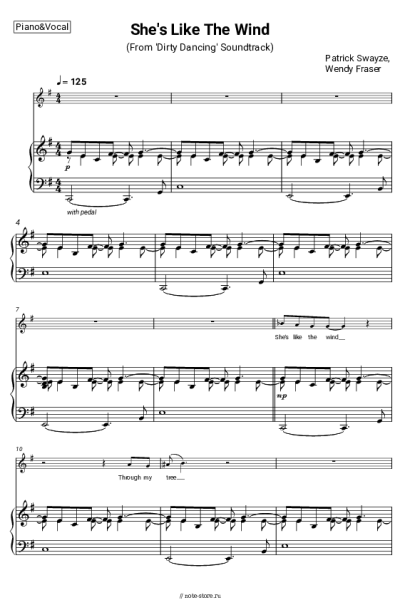 Ноты, аккорды Patrick Swayze, Wendy Fraser - She's Like The Wind (From 'Dirty Dancing' Soundtrack)