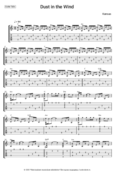 Ноты, аккорды Kansas - Dust In the Wind