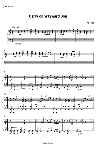 Ноты, аккорды Kansas - Carry on Wayward Son