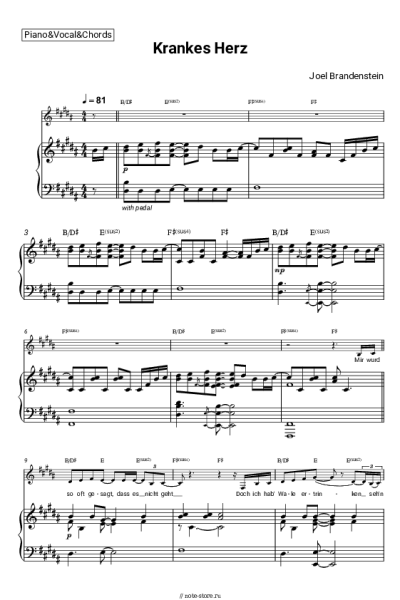 Ноты, аккорды Joel Brandenstein - Krankes Herz