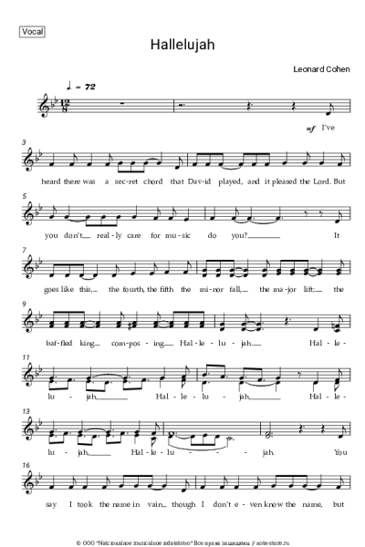 Ноты, аккорды Leonard Cohen - Hallelujah