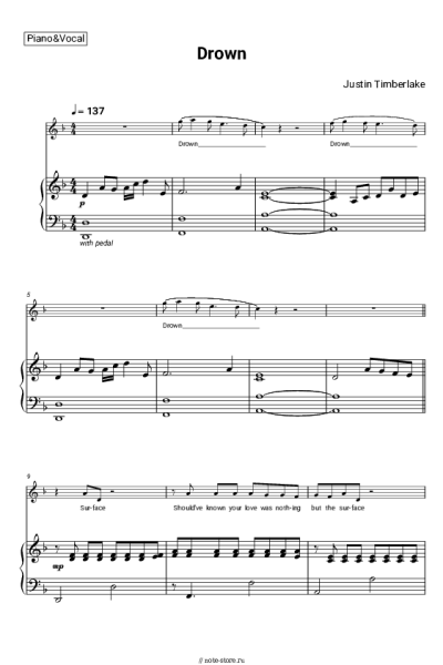 Ноты, аккорды Justin Timberlake - Drown