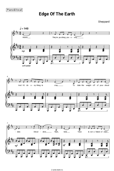 Ноты, аккорды Sheppard - Edge Of The Earth