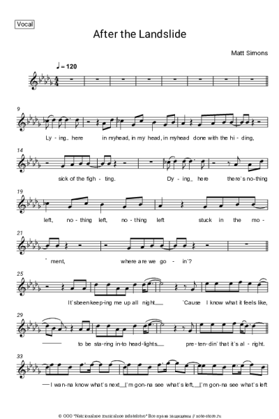 Ноты, аккорды Matt Simons - After the Landslide