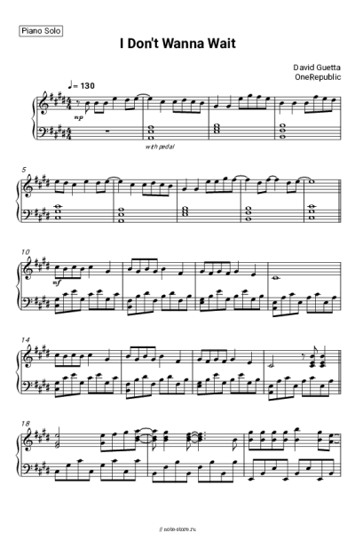 Ноты, аккорды David Guetta, OneRepublic - I Don't Wanna Wait