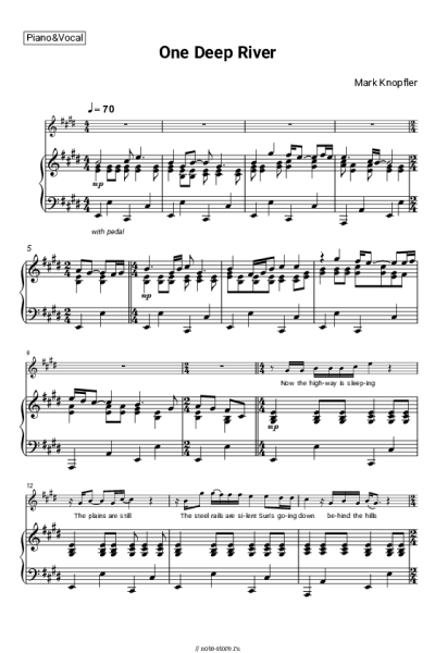 Ноты, аккорды Mark Knopfler - One Deep River