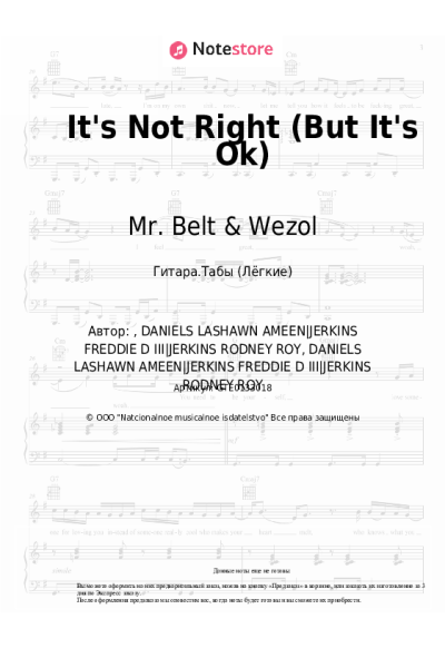 Ноты, аккорды Mr. Belt & Wezol - It's Not Right (But It's Ok)