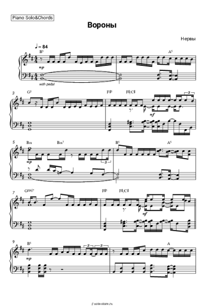 Ноты, аккорды Нервы - Вороны