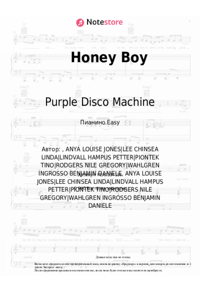 Ноты, аккорды Benjamin Ingrosso, Shenseea, Purple Disco Machine, Nile Rodgers - Honey Boy
