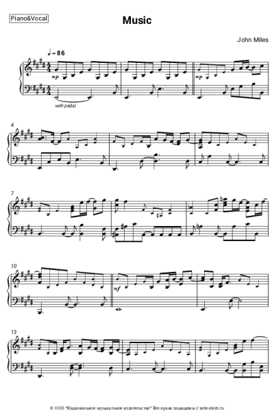 Ноты, аккорды John Miles - Music