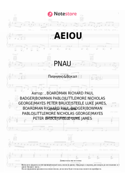 Ноты, аккорды Empire of the Sun, PNAU - AEIOU