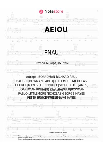 Ноты, аккорды Empire of the Sun, PNAU - AEIOU
