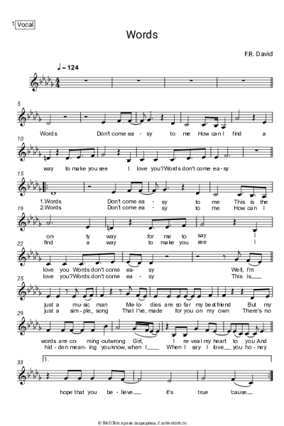 Ноты, аккорды F. R. David - Words