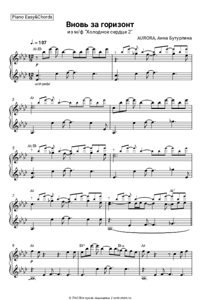 Ноты, аккорды Анна Бутурлина, AURORA - Вновь за горизонт (из м/ф 'Холодное сердце 2')