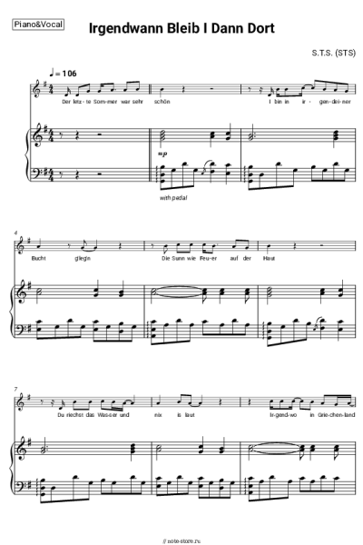 Ноты, аккорды S.T.S. (STS) - Irgendwann Bleib I Dann Dort