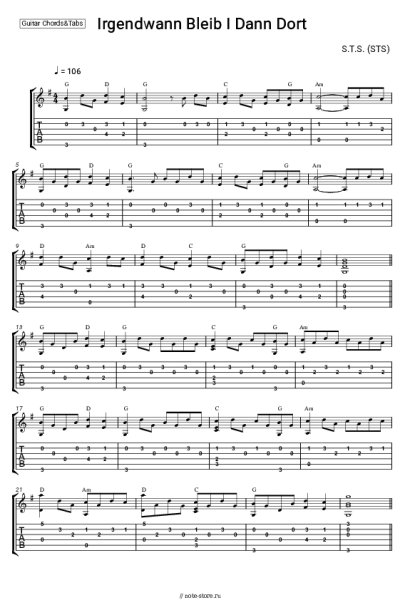 Ноты, аккорды S.T.S. (STS) - Irgendwann Bleib I Dann Dort