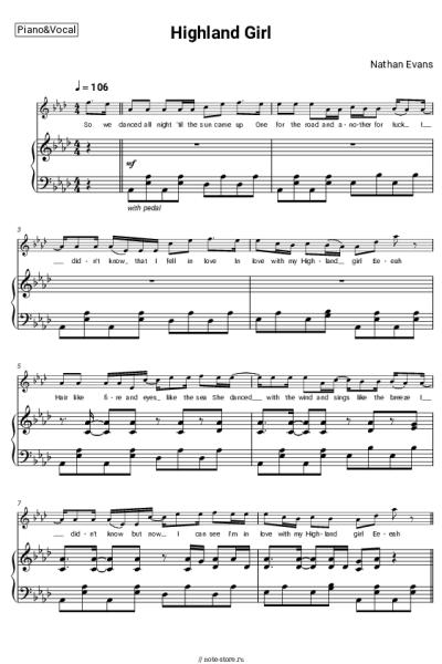Ноты, аккорды Nathan Evans - Highland Girl