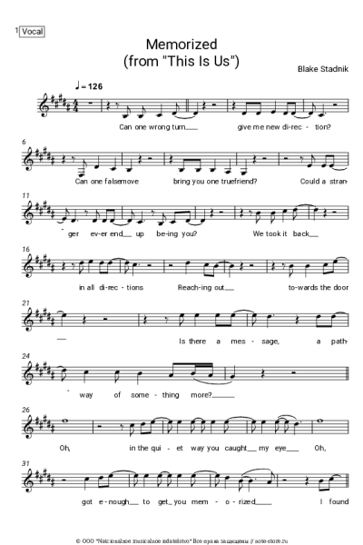 Ноты, аккорды Blake Stadnik - Memorized (From This Is Us)