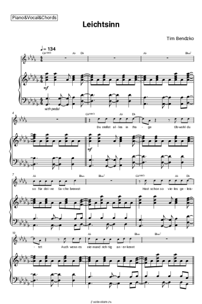 Ноты, аккорды Tim Bendzko - Leichtsinn