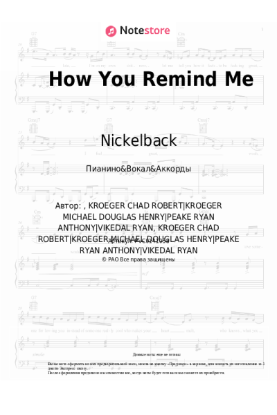 Ноты, аккорды Nickelback - How You Remind Me