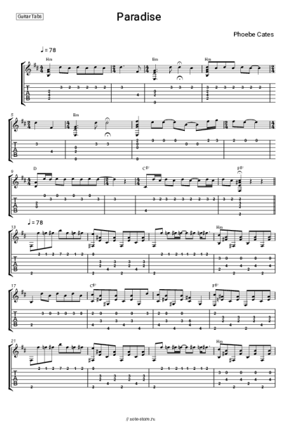 Ноты, аккорды Phoebe Cates - Paradise (Theme from 'Paradise')