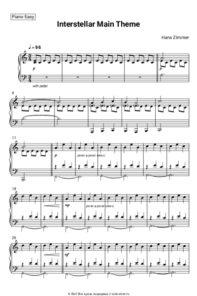 Ноты, аккорды Hans Zimmer - Interstellar Main Theme