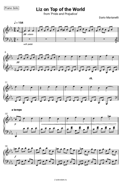 Ноты, аккорды Dario Marianelli - Liz on Top of the World (from 'Pride and Prejudice')