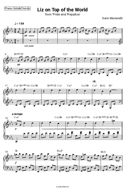 Ноты, аккорды Dario Marianelli - Liz on Top of the World (from 'Pride and Prejudice')