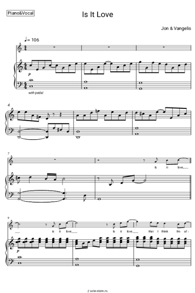 Ноты, аккорды Jon & Vangelis - Is it love