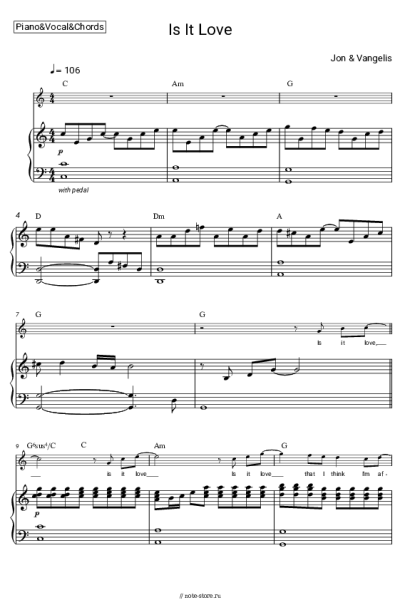 Ноты, аккорды Jon & Vangelis - Is it love