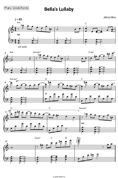Ноты, аккорды Jervy Hou - Bella’s Lullaby
