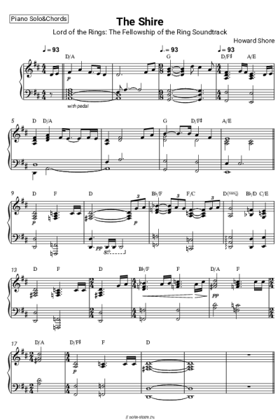 Ноты, аккорды Howard Shore - The Shire (Lord of the Rings: The Fellowship of the Ring Soundtrack)