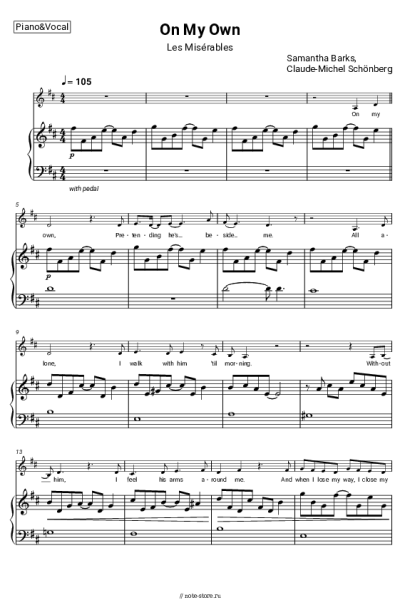 Ноты, аккорды Claude-Michel Schönberg, Samantha Barks - On My Own (Les Misérables)