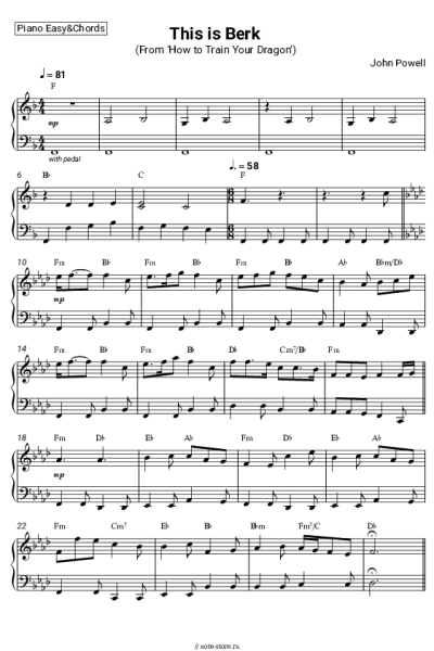 Ноты, аккорды John Powell - This is Berk (From 'How to Train Your Dragon')