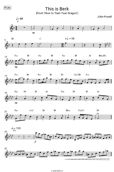 Ноты, аккорды John Powell - This is Berk (From 'How to Train Your Dragon')