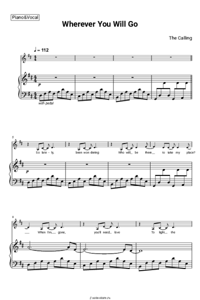 Ноты, аккорды The Calling - Wherever You Will Go