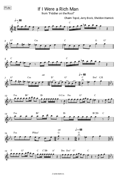 Ноты, аккорды Jerry Bock, Sheldon Harnick, Chaim Topol - If I Were a Rich Man (from 'Fiddler on the Roof')