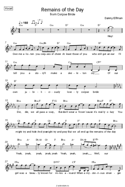 Ноты, аккорды Danny Elfman - Remains of the Day (from Corpse Bride)