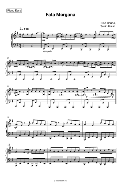 Ноты, аккорды Tokio Hotel, Nina Chuba - Fata Morgana