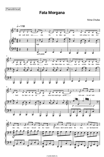 Ноты, аккорды Tokio Hotel, Nina Chuba - Fata Morgana