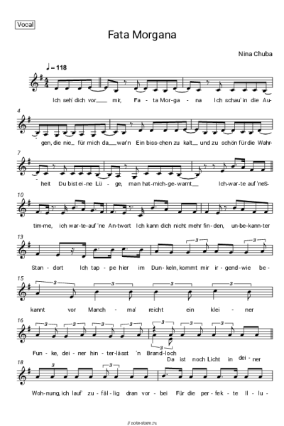 Ноты, аккорды Tokio Hotel, Nina Chuba - Fata Morgana