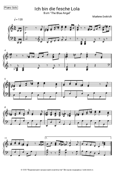 Ноты, аккорды Marlene Dietrich - Ich bin die fesche Lola (from 'The Blue Angel')