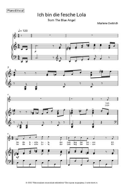 Ноты, аккорды Marlene Dietrich - Ich bin die fesche Lola (from 'The Blue Angel')