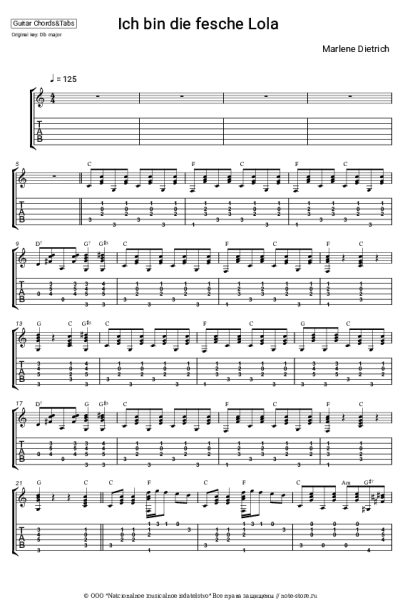 Ноты, аккорды Marlene Dietrich - Ich bin die fesche Lola (from 'The Blue Angel')