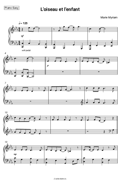 Ноты, аккорды Marie Myriam - L'oiseau et l'enfant