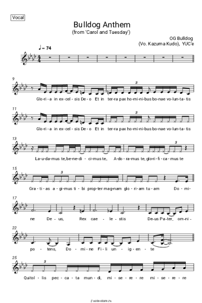 Ноты, аккорды YUC'e, OG Bulldog (Vo. Kazuma Kudo) - Bulldog Anthem (from 'Carol and Tuesday')